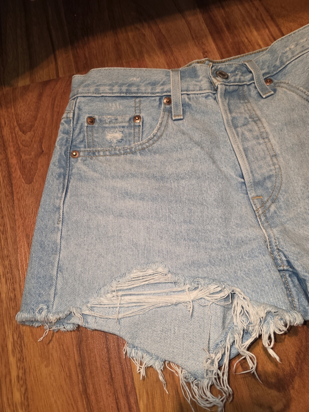 Levi's Light Blue Distressed Cutoff Denim Shorts - Picture 3 of 7